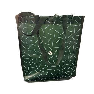 Lululemon Reusable Tote Bag Large Green Logo Print Shopping Gym Recycled